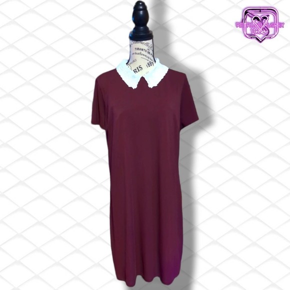 ELLE Wednesday Addams Collared Jersey Stretch Shift Dress - Picture 6 of 10